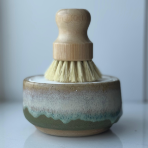 Solid dish soap in handcrafted pottery dish